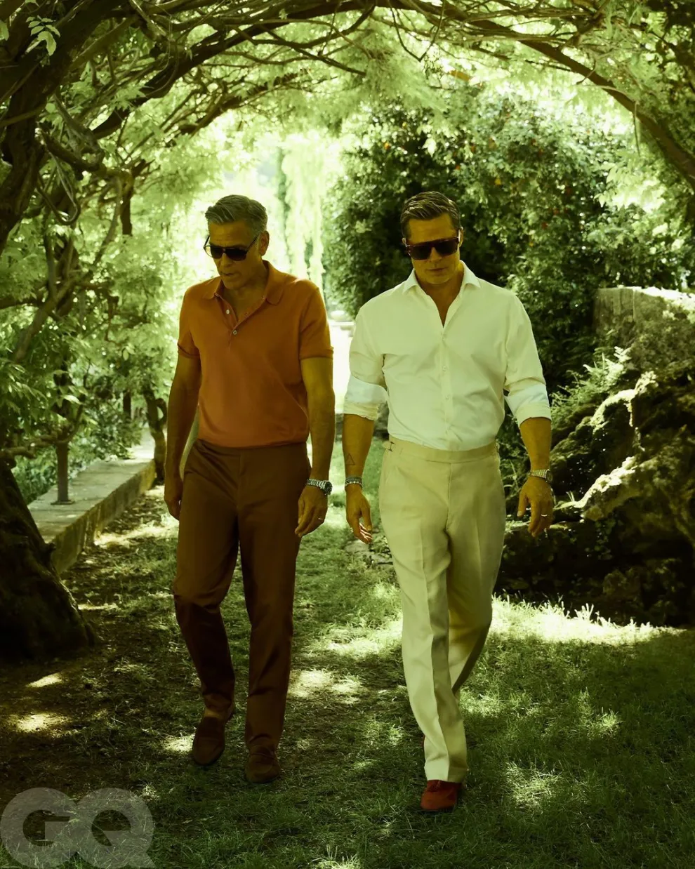 Brad Pitt y George Clooney en la sesión de fotos de GQ.