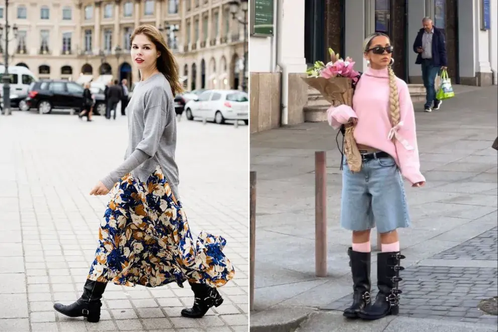 Dos mujeres en la calle usando botas biker.