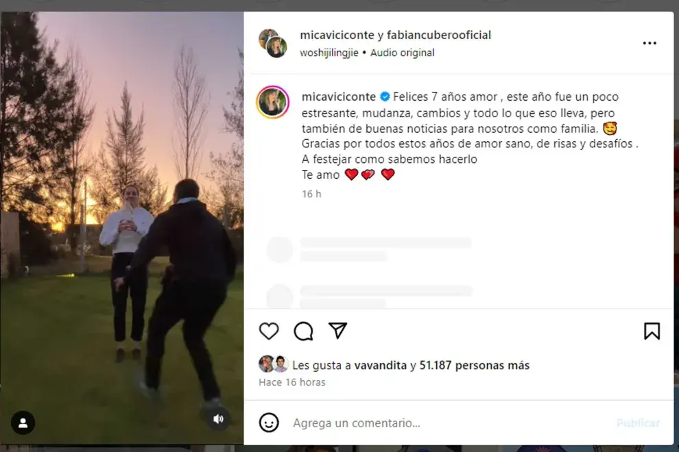 Mica Viciconte y Fabián Cubero cumplieron un nuevo aniversario y por ese motivo, la influencer decidió compartir en sus redes sociales un divertido video