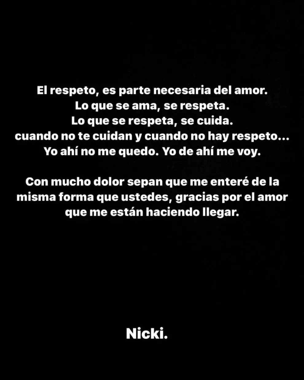 La story que Nicki Nicole confirmando la ruptura.