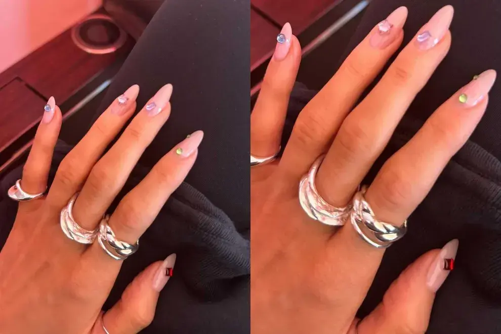 La celeb apostó por una propuesta que es tendencia en el mundo entero. Estamos hablando de las glass nails, pero en este caso sumó incrustaciones 3D en forma de diamantes