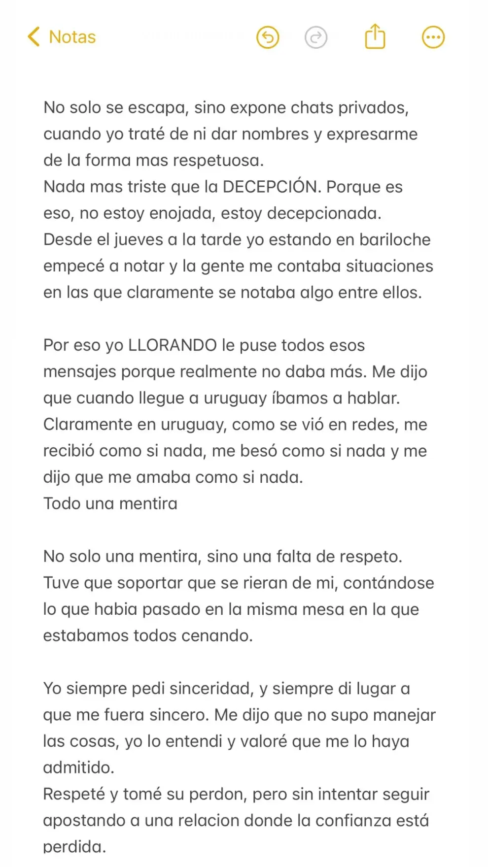 Captura de la respuesta de Florencia Regidor a Nicolás Grosman.