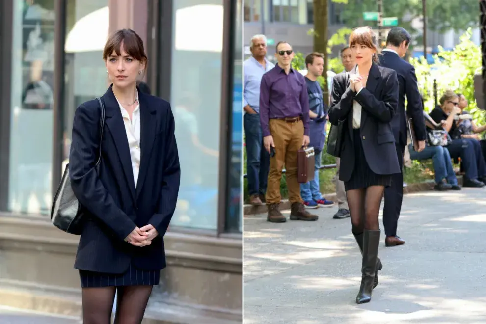 Dos fotos de Dakota Johnson en la calle.