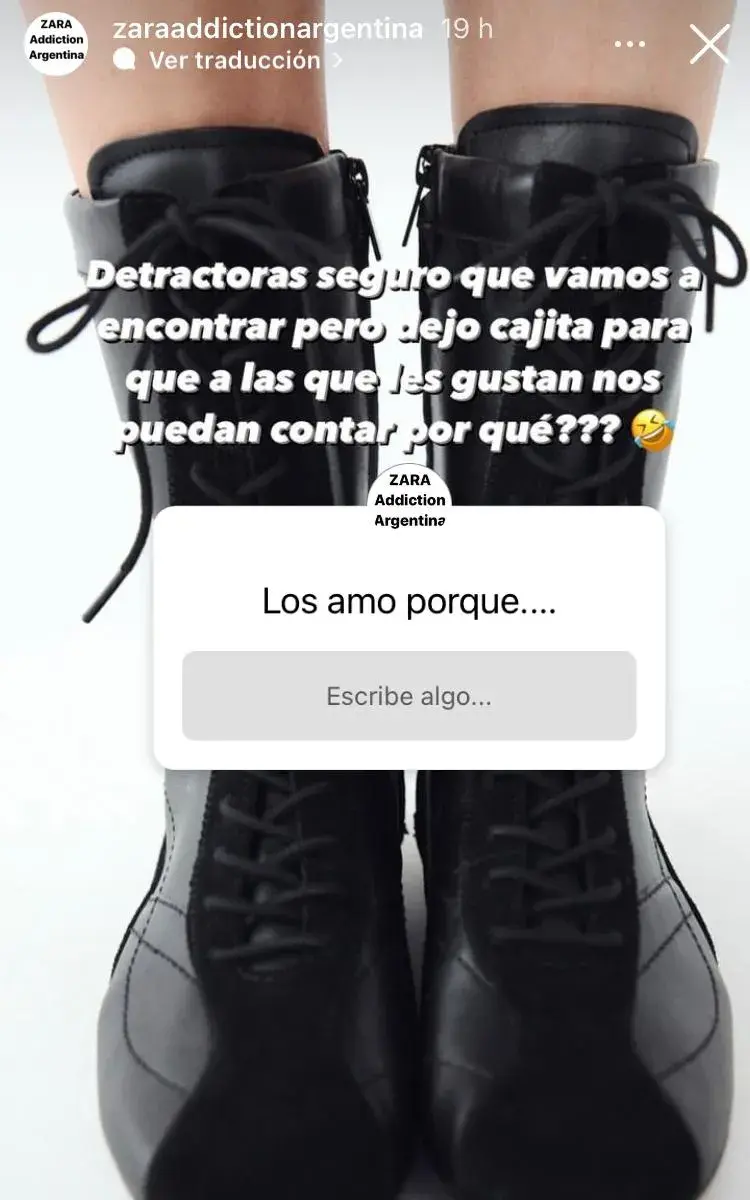 Captura de una historia de Instagram sobre las botas de Zara.