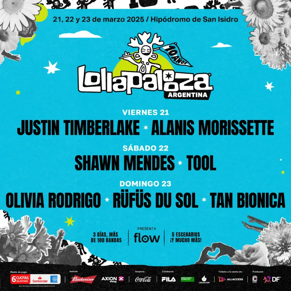 Imagen line up por día de Lollapalooza 2025.