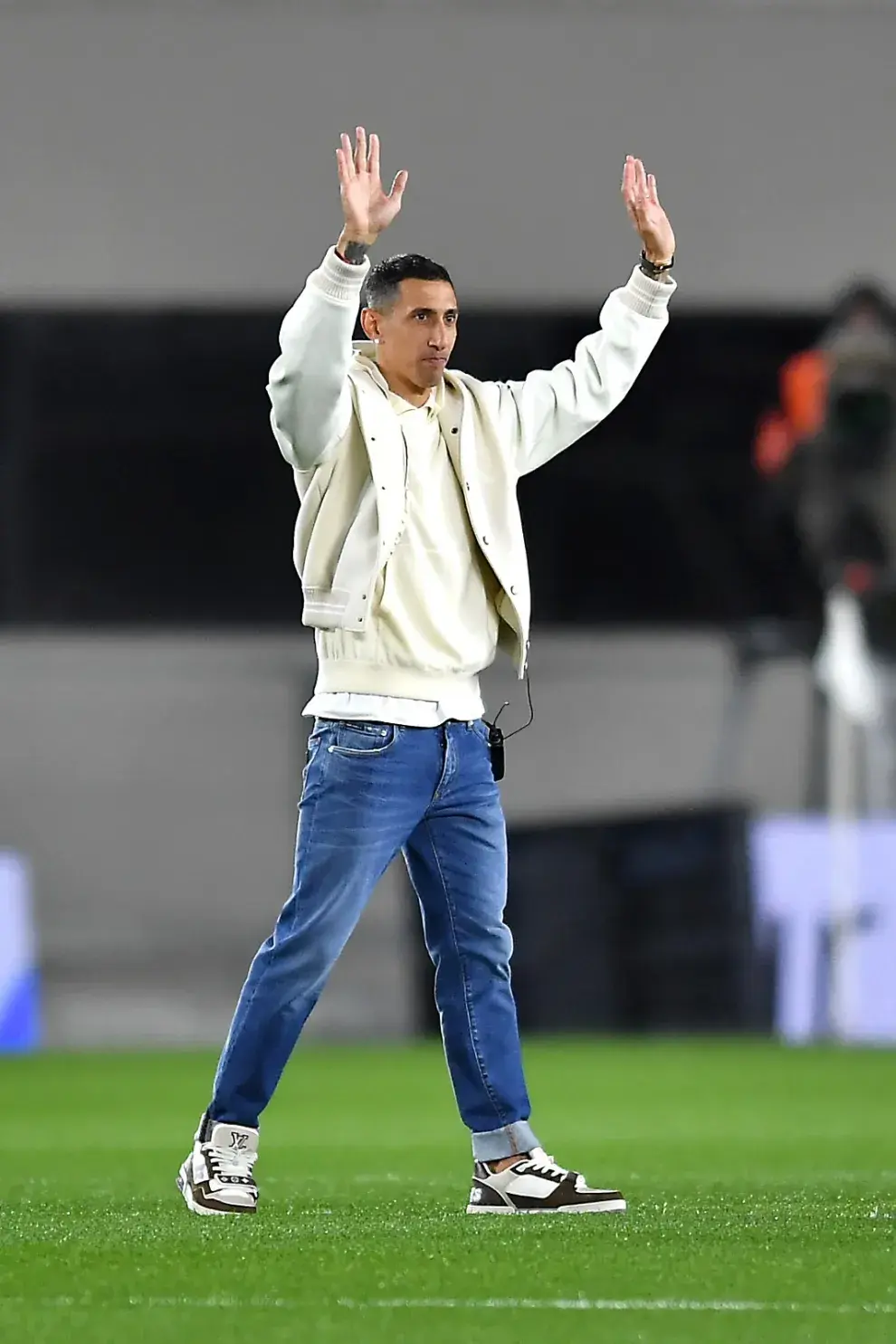 Foto de Ángel Di María durante su homenaje de despedida.