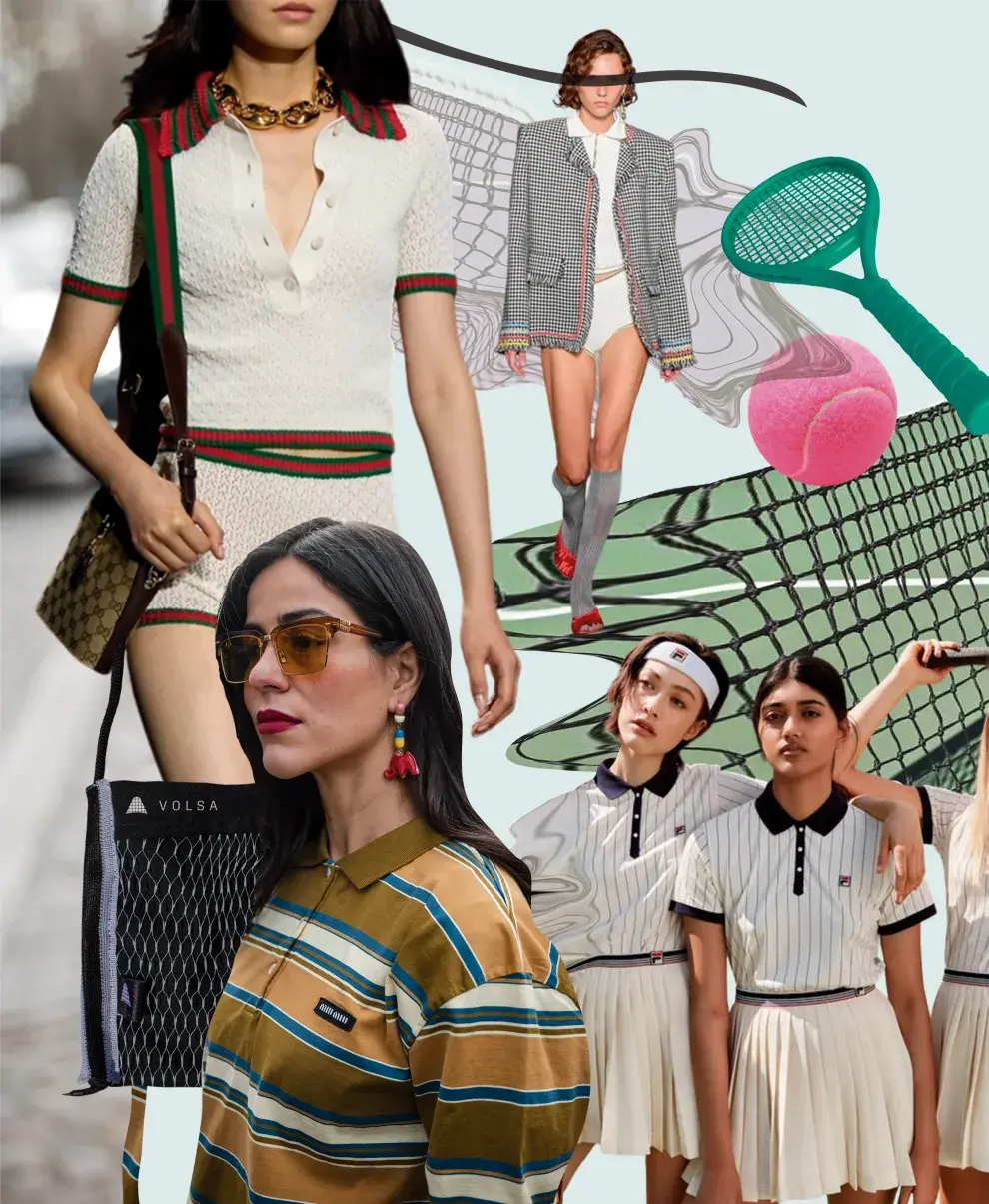 Collage con mujeres vestidas con prendas de cuello polo.