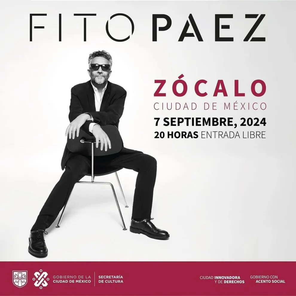 El anuncio del show gratuito de Fito Páez en México.