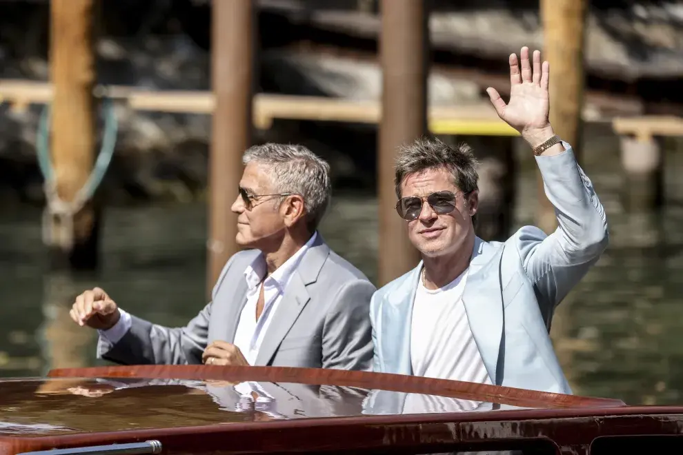 Brad Pitt y George Clooney en el Festival de Venecia.