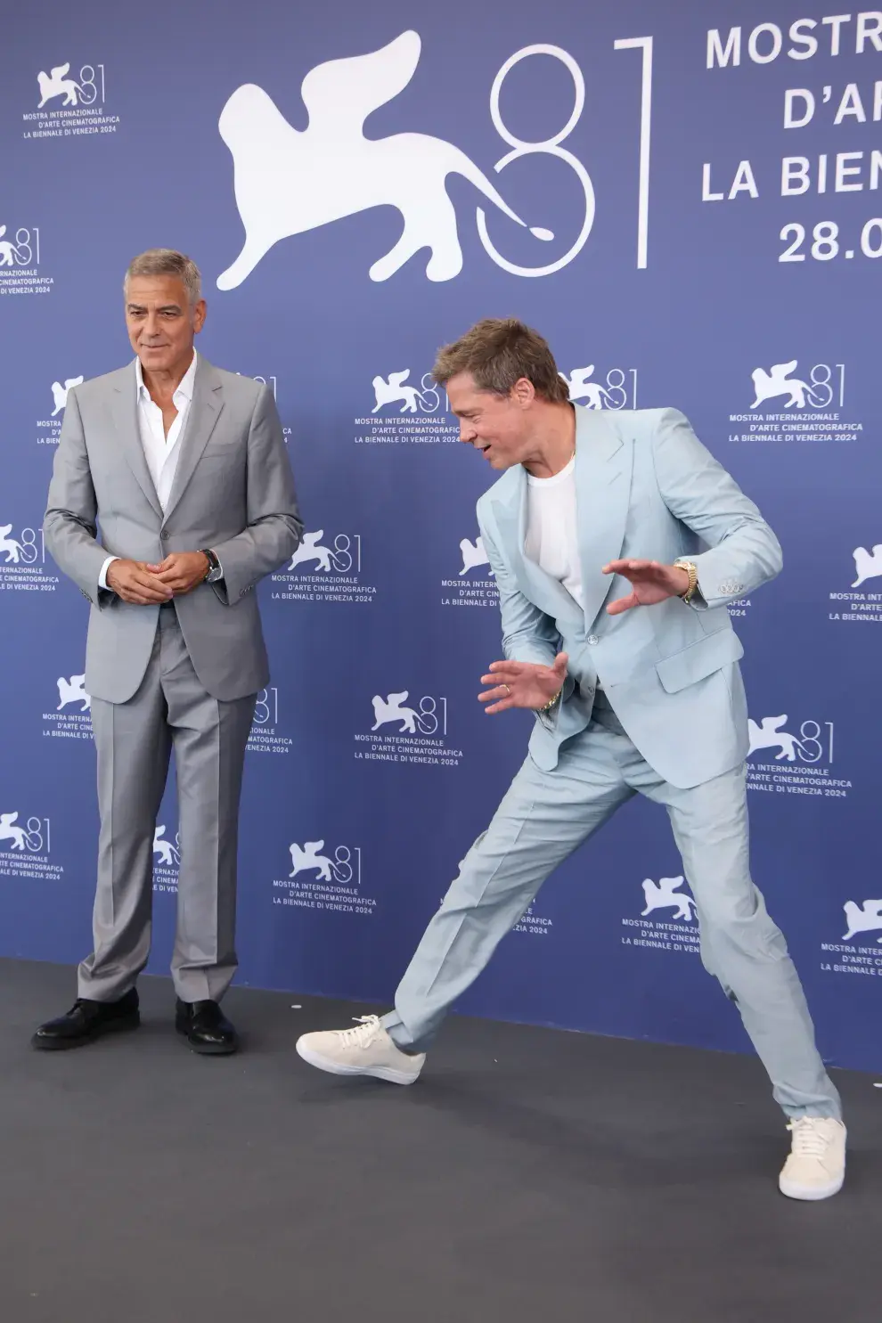 Brad Pitt y George Clooney en el Festival de Venecia.