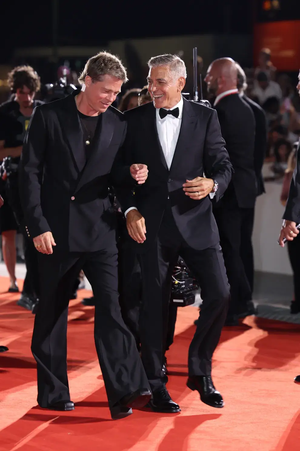 Brad Pitt y George Clooney en el Festival de Venecia.