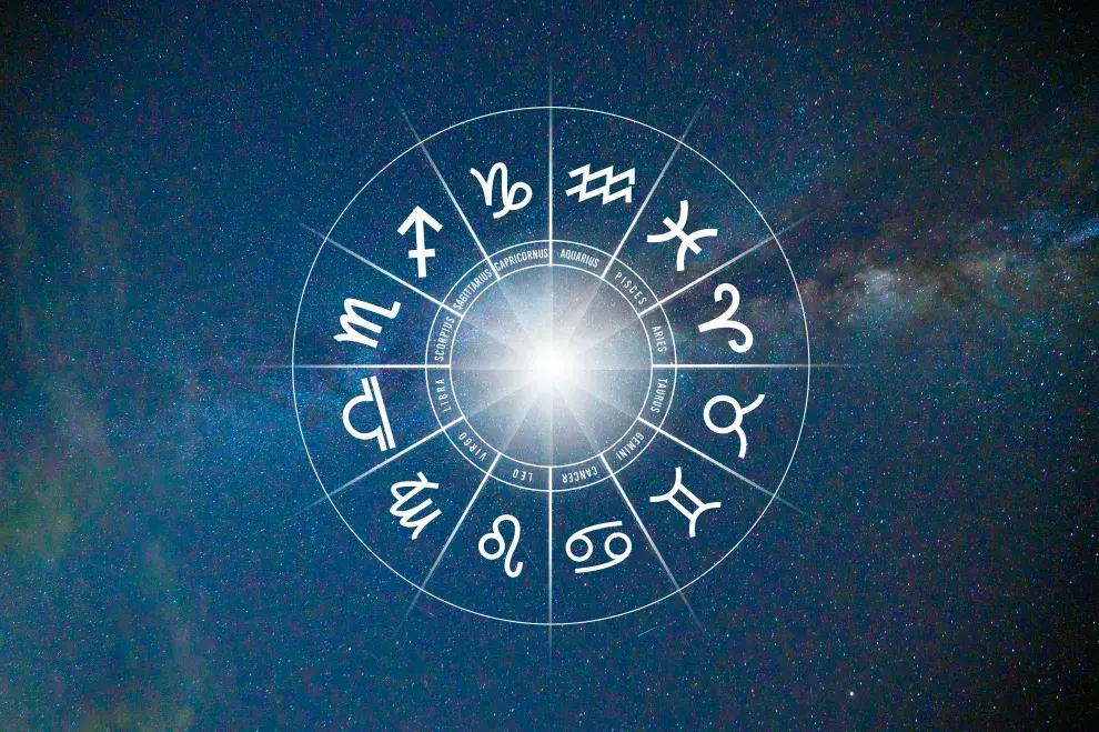 La rueda zodiacal, con los símbolos de los 12 signos astrales.