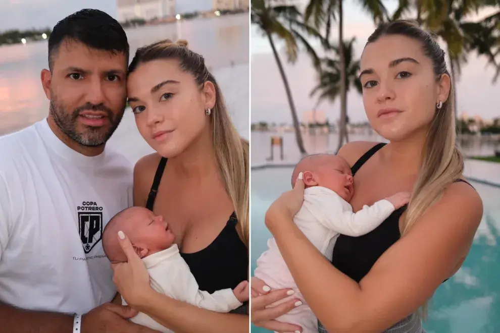 Sofia y el Kun Aguero posaron en su casa de Miami con su primera hija