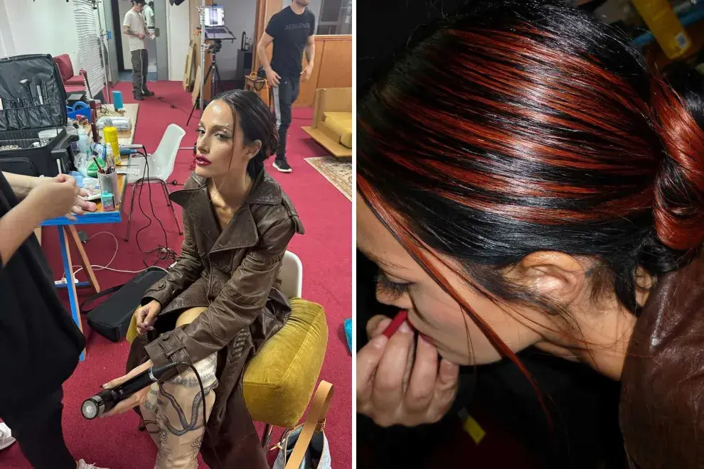 Oriana eligió algunas pequeñas mechitas en color rojo que combinaban súper bien con el tono natural de su cabello