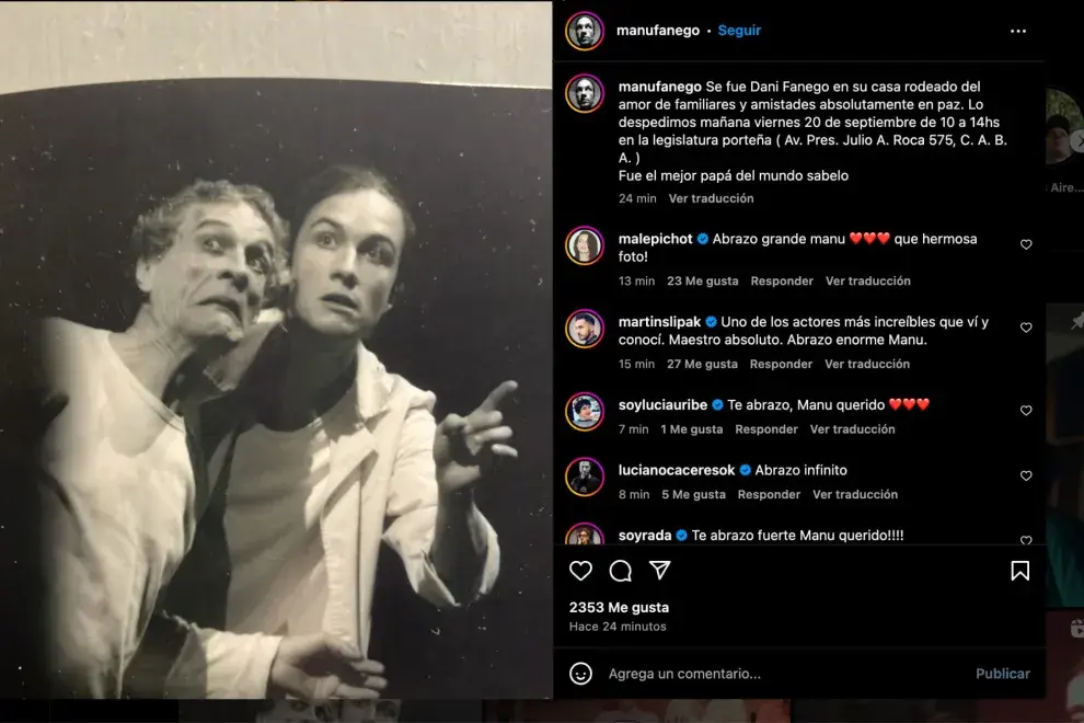 El mensaje de despedida de Manuel a su papá, Daniel Fanego.