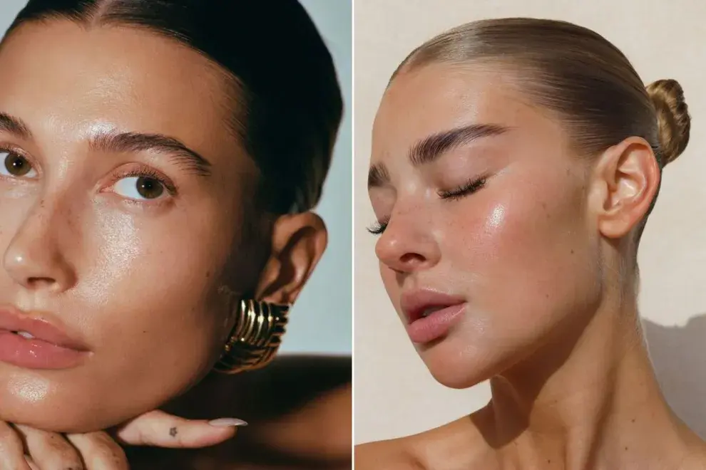 Dos fotos de modelos mujeres con maquillaje clean.