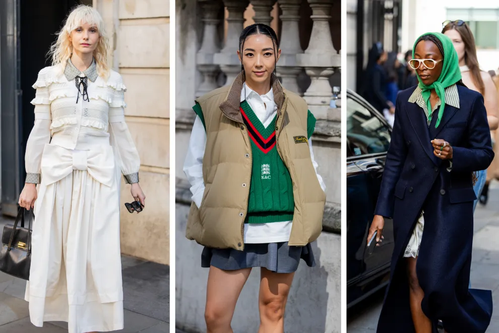 Tres mujeres en el semana de la moda en Londres