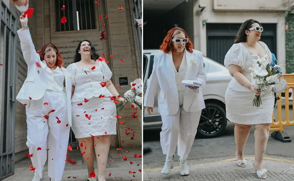 Las influencers saliendo del registro civil después de su boda.