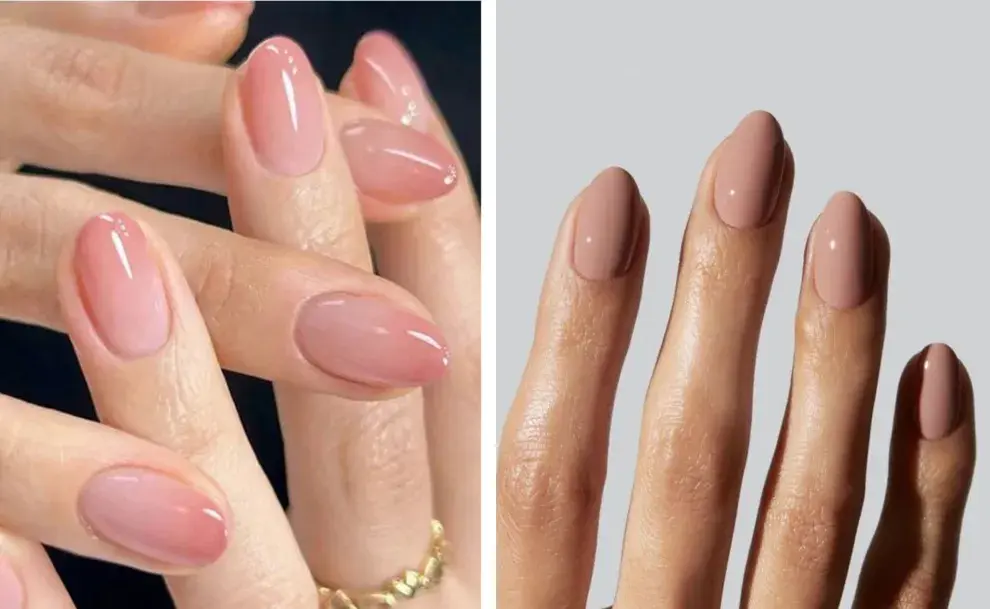 Dos manos con uñas de color nude 