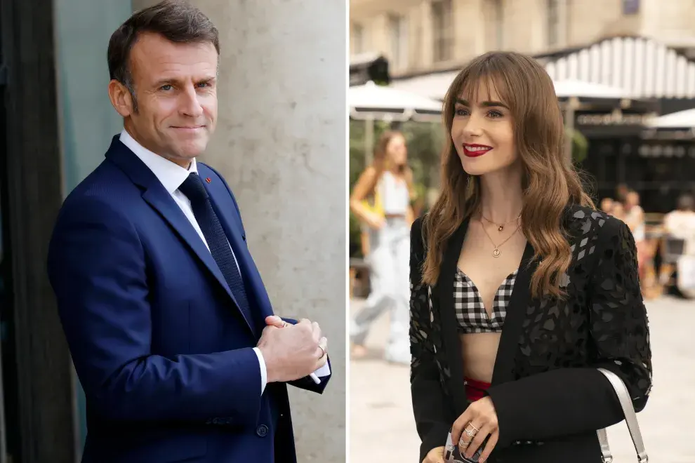 Foto de Emmanuel Macron y Lily Collins.