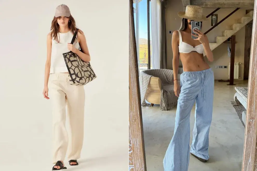 Dos fotos de dos modelos mujeres usando pantalones frescos de verano.