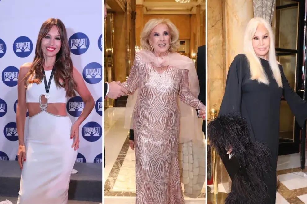 Armado con fotos de Pampita, Mirtha Legrand y Susana Giménez en la gala 2024 de Fundaleu.