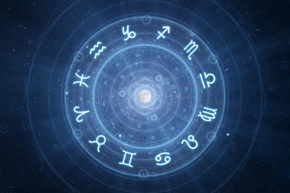 La rueda zodiacal, con los símbolos de los 12 signos astrales.