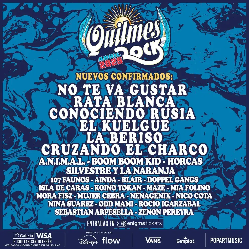 Gráfica con nombres de las nuevas bandas que se suman al Quilmes Rock 2025.