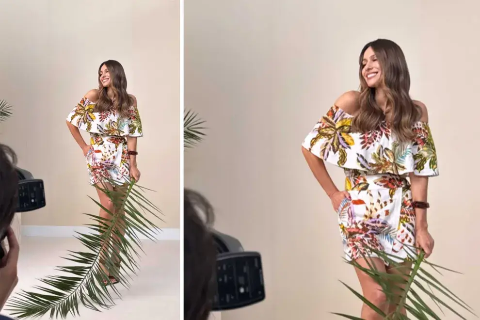 Pampita con un look de flores