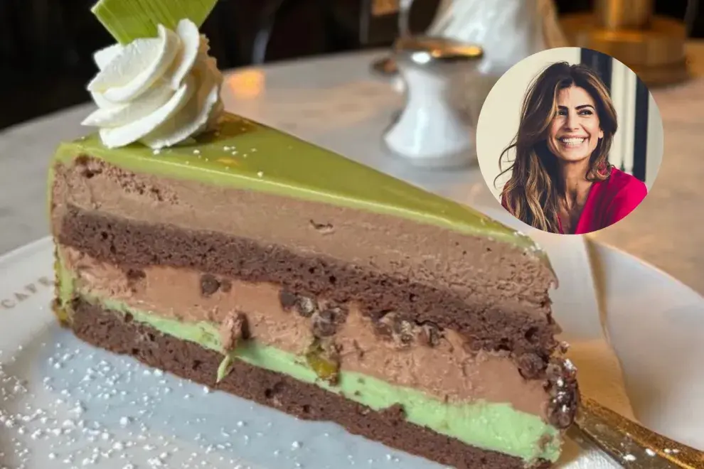 Armado con fotos de una torta Mozart y de Juliana Awada.