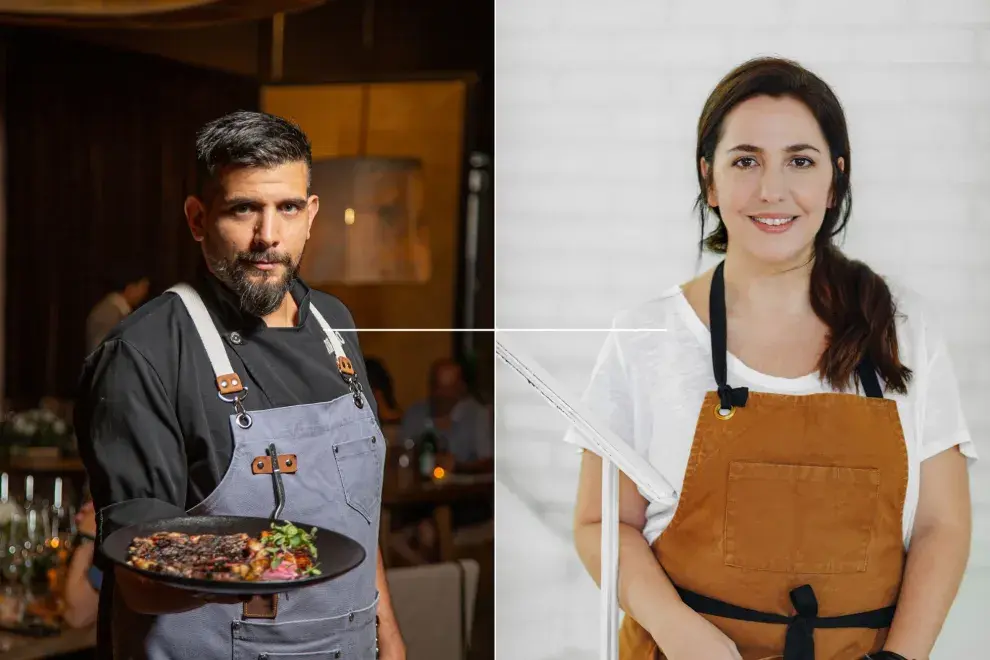 Los chefs Matías Gutiérrez y Narda Lepes en el restaurante Abrasado, en Mendoza.