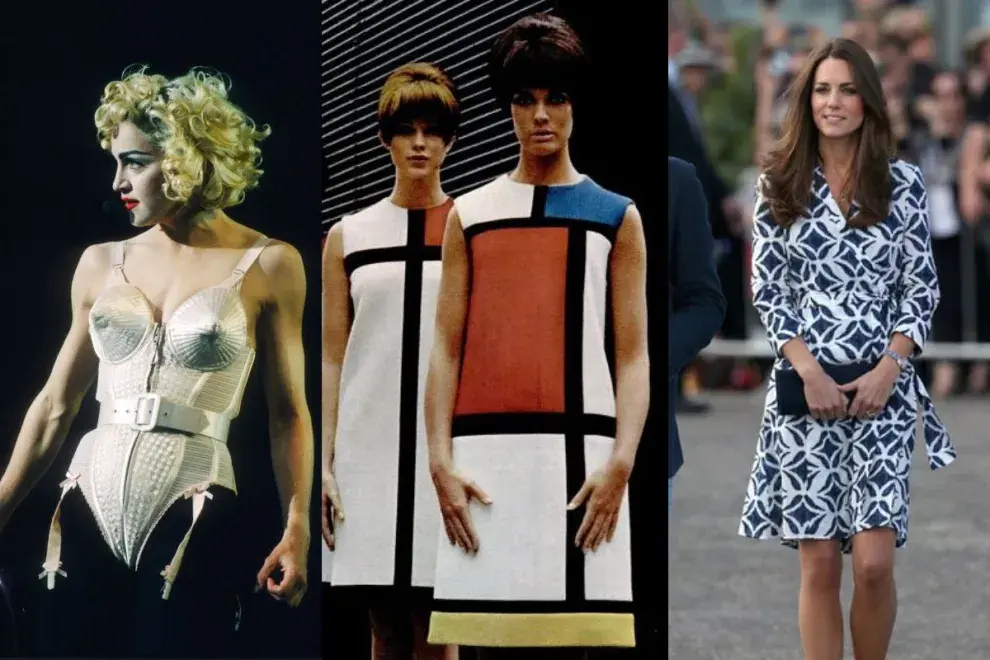 Los vestidos más icónicos de la historia de la moda: Madonna y su corset, el vestido Mondrian y el wrap dress.