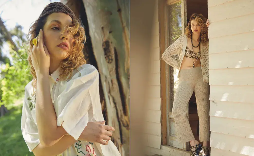 Una chica posando en un bosque con ropa de verano