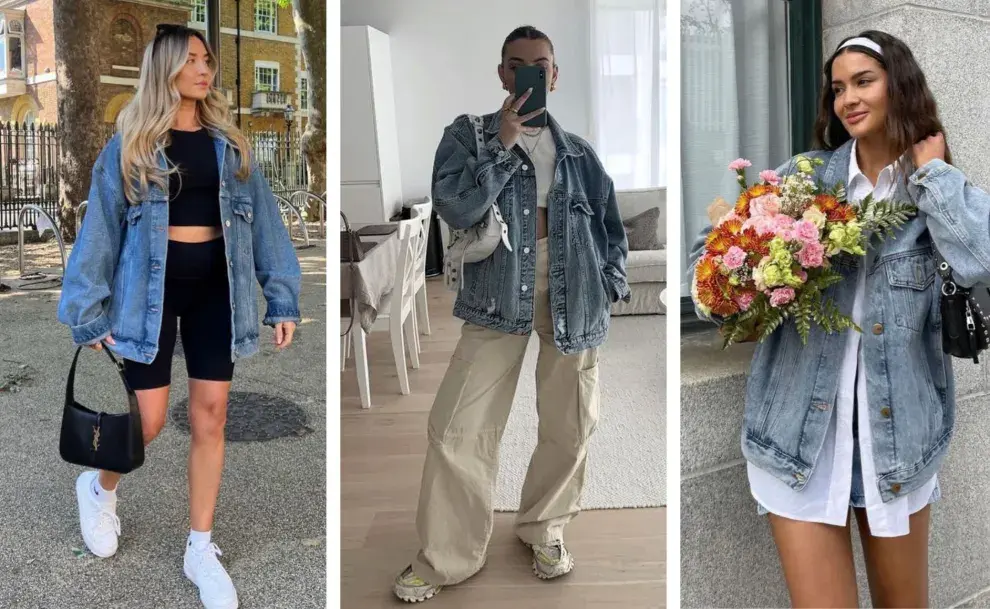 Tres mujeres sumando la campera de denim a sus looks