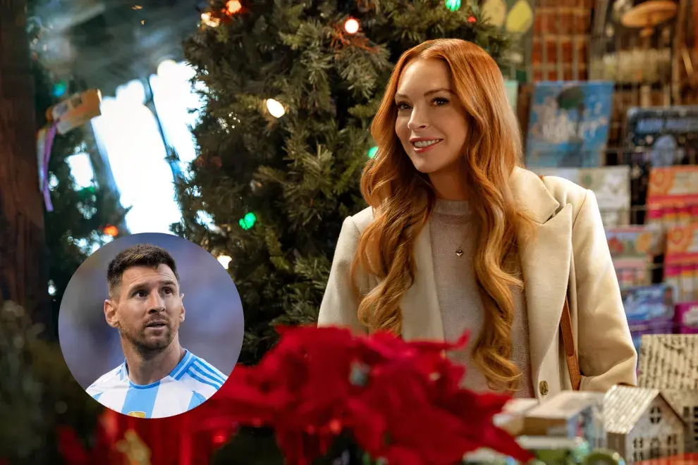 Armado con foto de Lindsay Lohan y Lionel Messi.