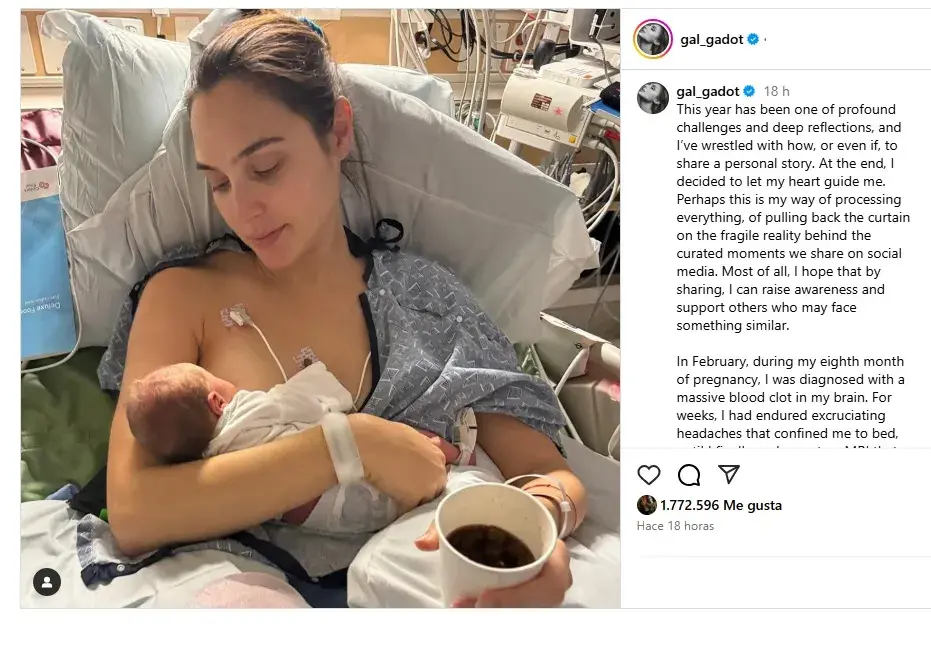 Captura del posteo donde Gal Gadot revela lo mal que la pasó en su cuarto embarazo.