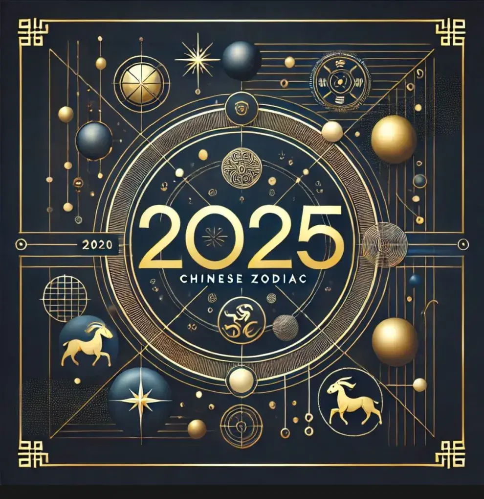 la imagen de un 2025 y alrededor planetas y símbolos chinos