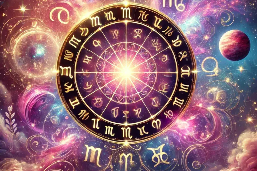 La rueda zodiacal, con los símbolos de los 12 signos astrales.