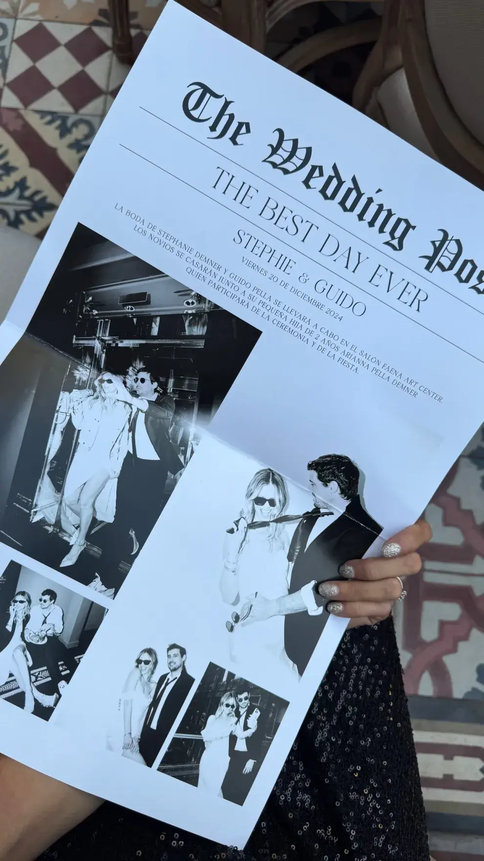 El periódico creado especialmente para la boda de Stephanie Demner y Guido Pella.