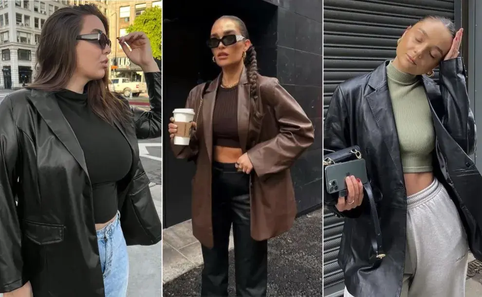 Tres mujeres usando blazer de cuero