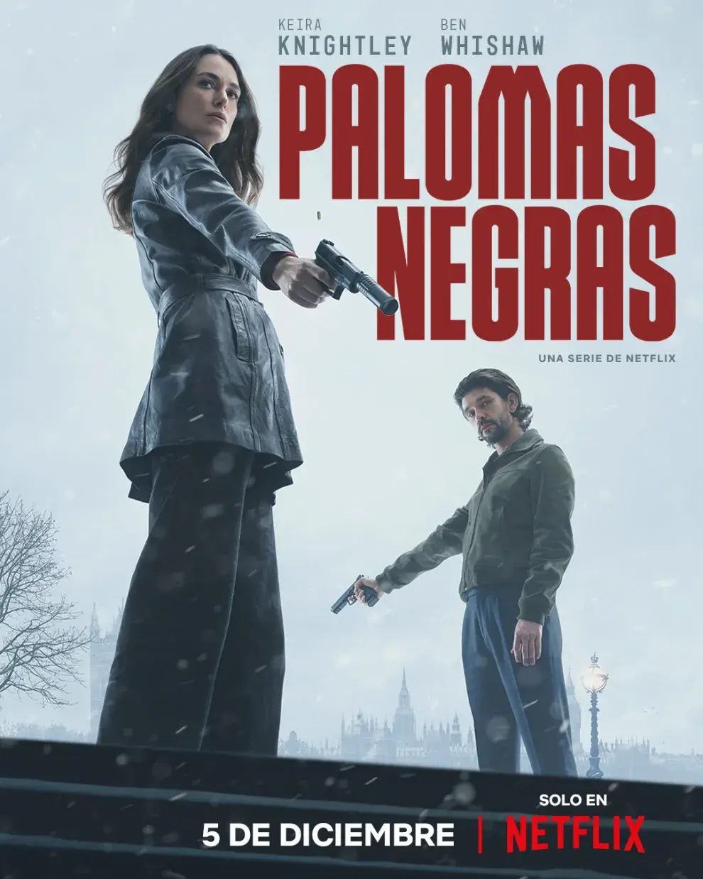 Póster de la serie inglesa Palomas negras (Black Doves), disponible en Netflix.