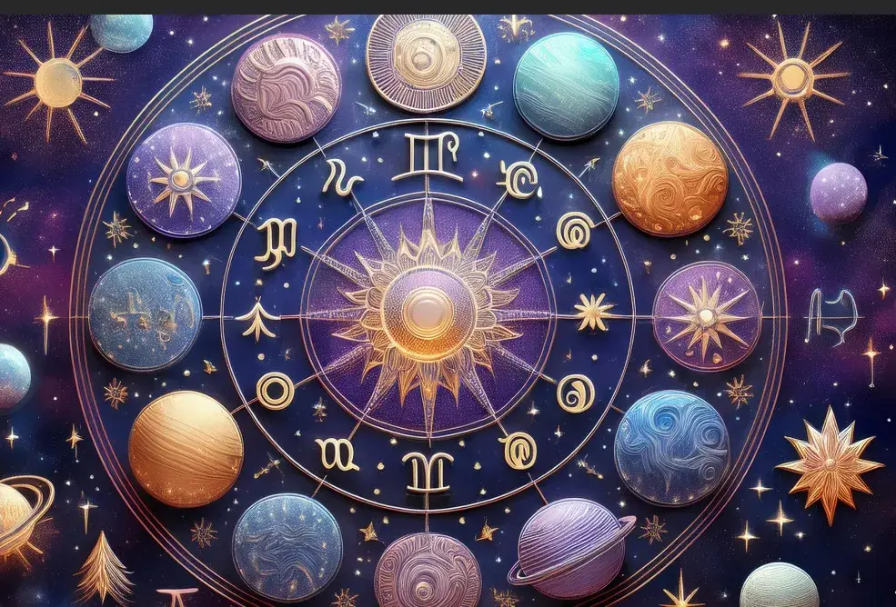 La rueda zodiacal, con los símbolos de los 12 signos astrales.