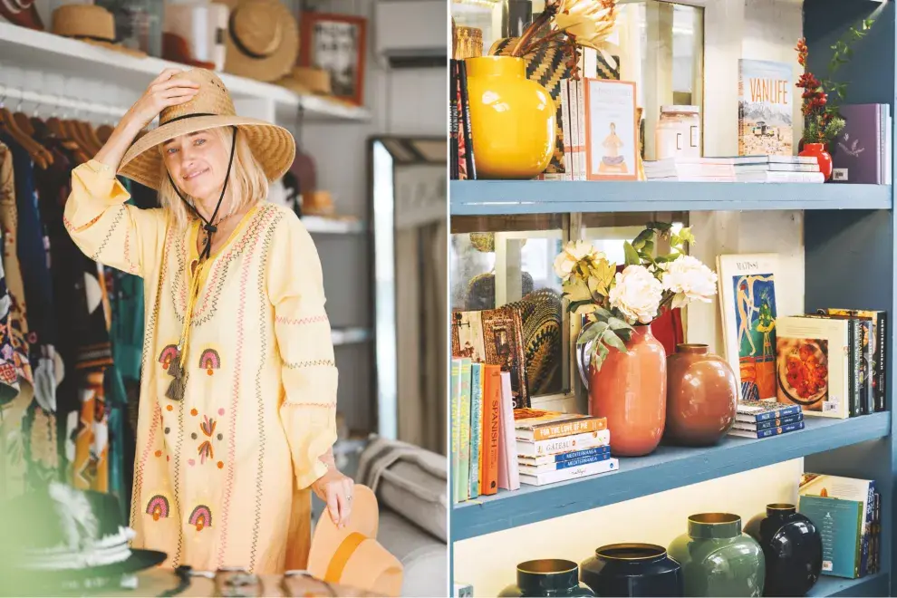 Una mujer en Sentido José Ignacio y detalles deco de la tienda.