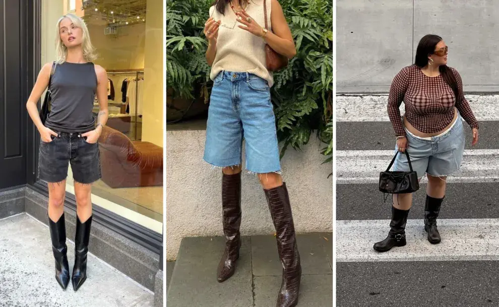 Tres mujeres usando bermudas y botas altas 