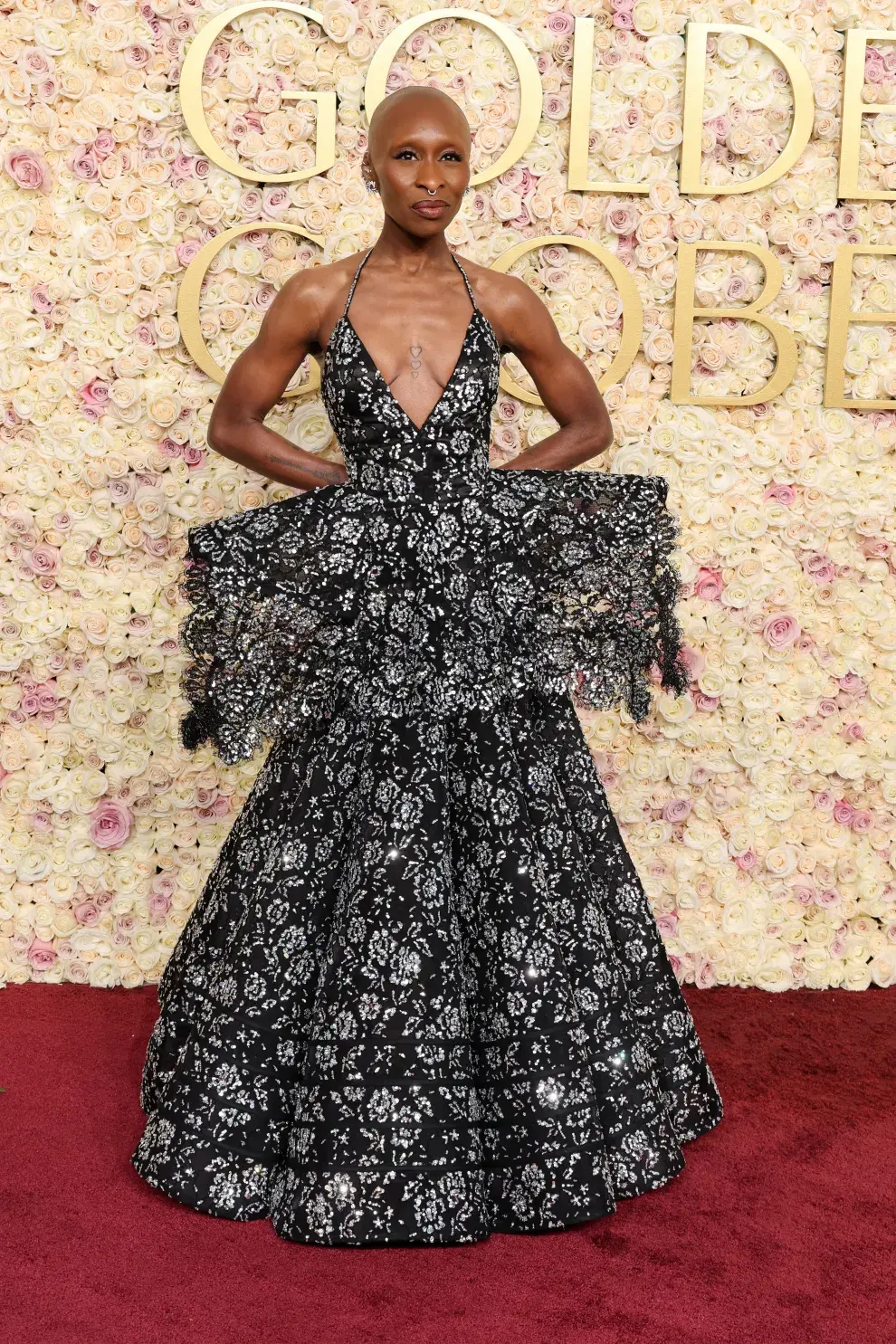 Cynthia Erivo en la alfombra roja de los Golden Globes 2025.