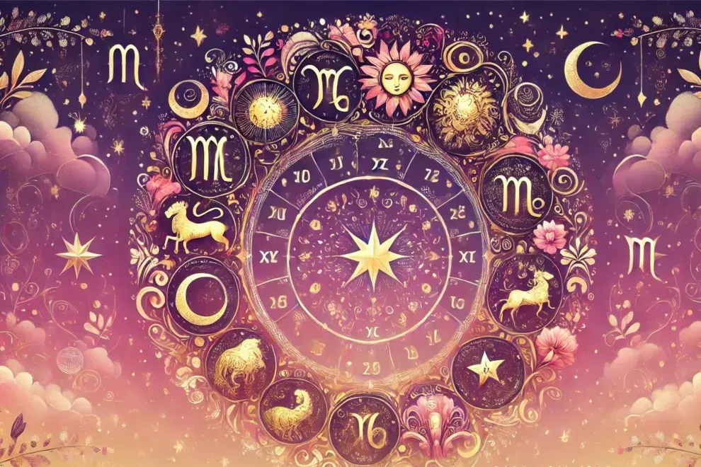 La rueda zodiacal, con los símbolos de los 12 signos astrales.