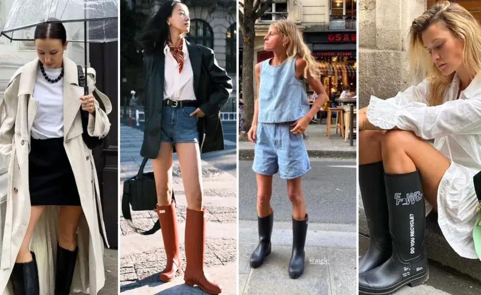 cuatro mujeres usando looks de lluvia