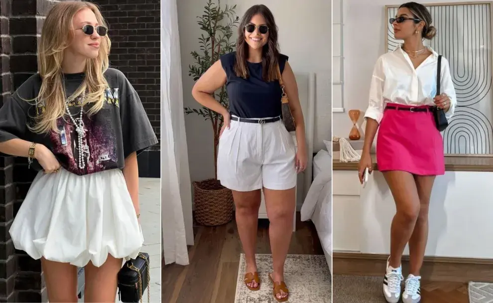 tres mujeres usando falda y short