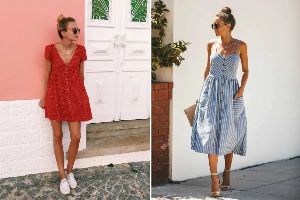 Los vestidos con botones frontales siguen dentro de las propuestas de moda