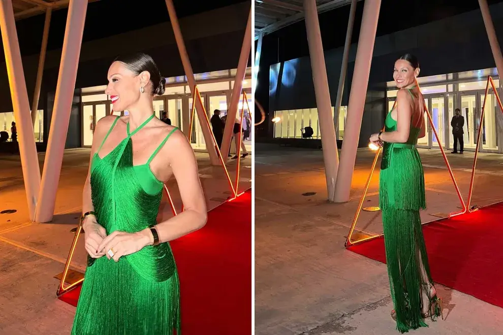 Pampita Ardohain apostó por un diseño en color verde de MonoFuk